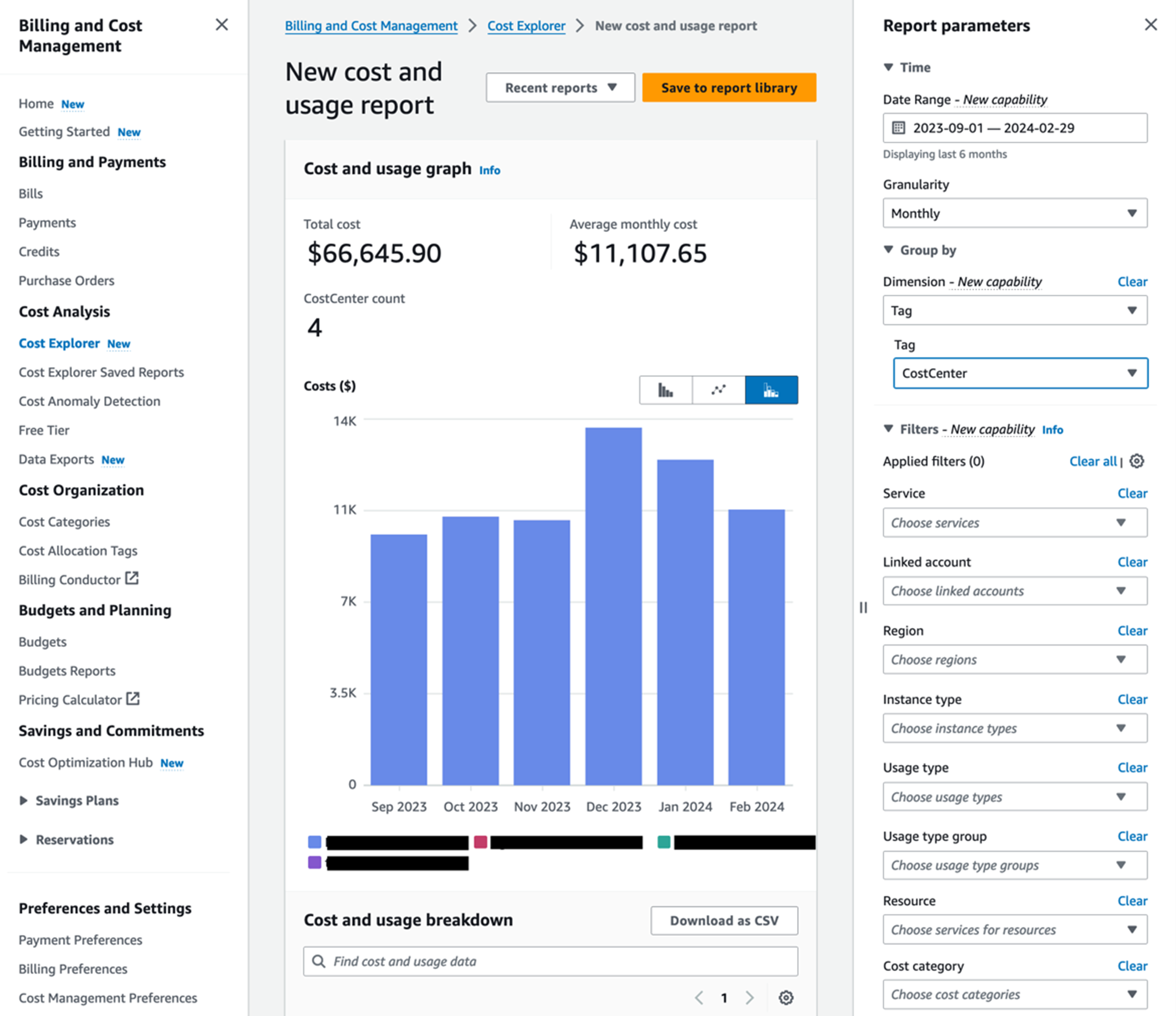 圖 3 在 Billing 和 Cost Management Console 上按 Cost Center 的 Tag 顯示資源消費情況