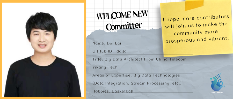 @dailai，欢迎成为Apache SeaTunnel Committer一员！